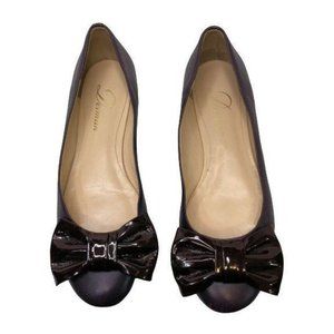 Delman Leather Flats with Patent Leather Bow